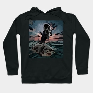 watercolor alien crow riding shark Hoodie